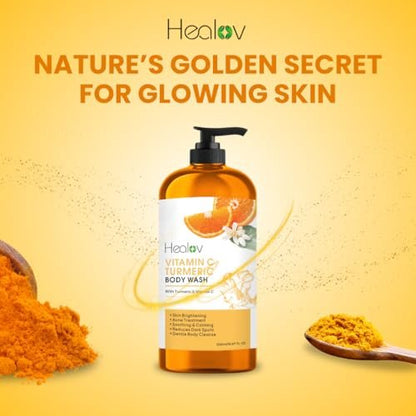 Turmeric Body Wash – Natural Skin Brightening Soap for Dark Spots & Hyperpigmentation – Exfoliating Face & Body Wash for Scars, Glow & Gentle Daily Cleansing – Plant-Based Liquid Bath Soap Avelisse