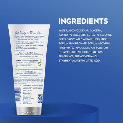 NIVEA Skin Firming & Anti-Crepe Body Serum-Lotion with Q10, Hyaluronic Acid, and Vitamin C - 6.7 Fl Oz