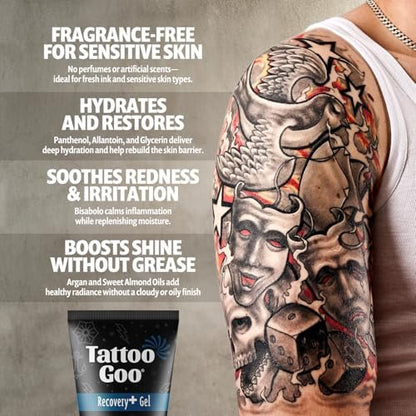 Tattoo Goo Recovery Gel for Tattoo Aftercare, 2 oz – Hydrates & Enhances Healing, Non-Greasy with Panthenol, Allantoin & Glycerin to Soothe Redness & Itch, Helps Ink Appear Brighter Avelisse