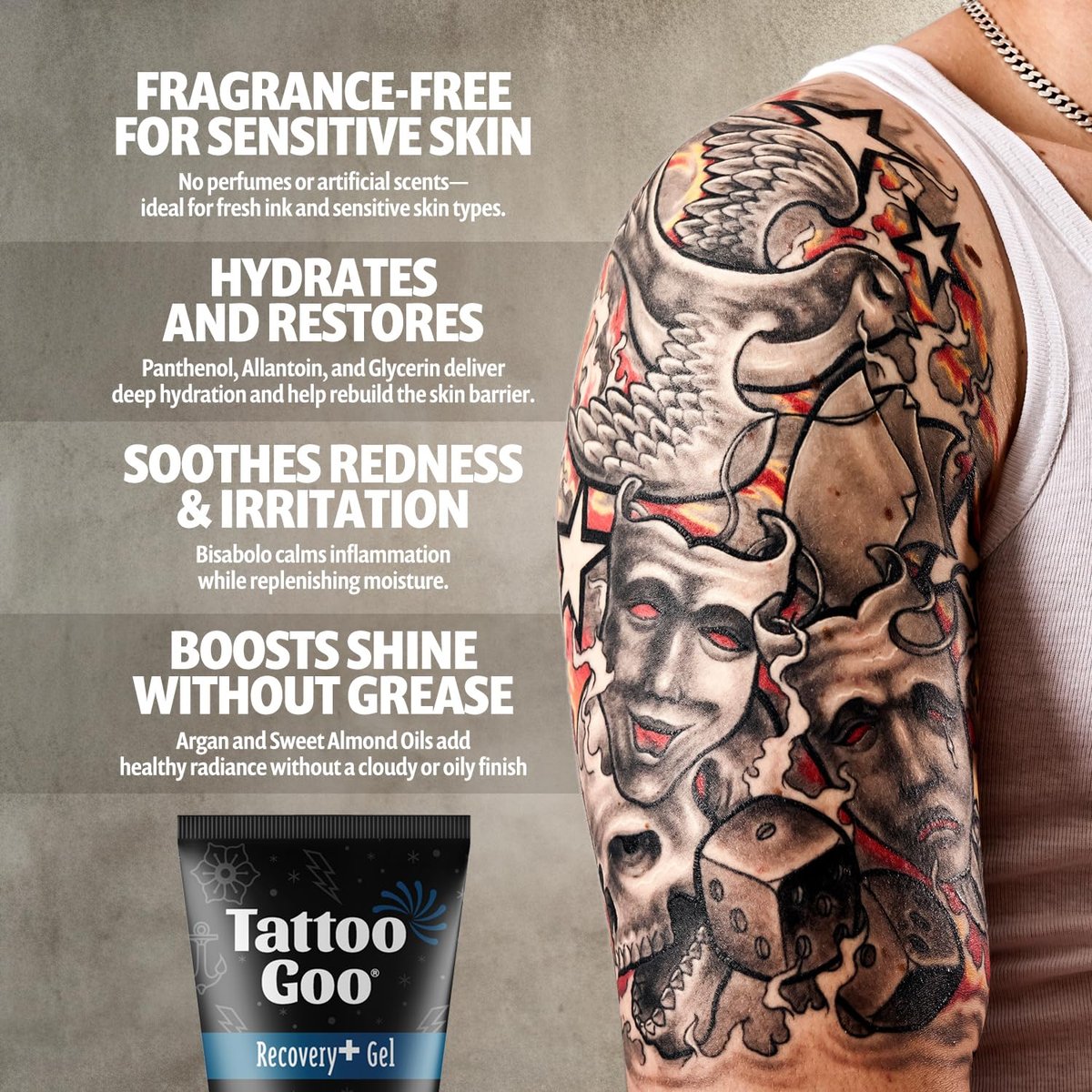 Tattoo Goo Recovery Gel for Tattoo Aftercare, 2 oz – Hydrates & Enhances Healing, Non-Greasy with Panthenol, Allantoin & Glycerin to Soothe Redness & Itch, Helps Ink Appear Brighter Avelisse
