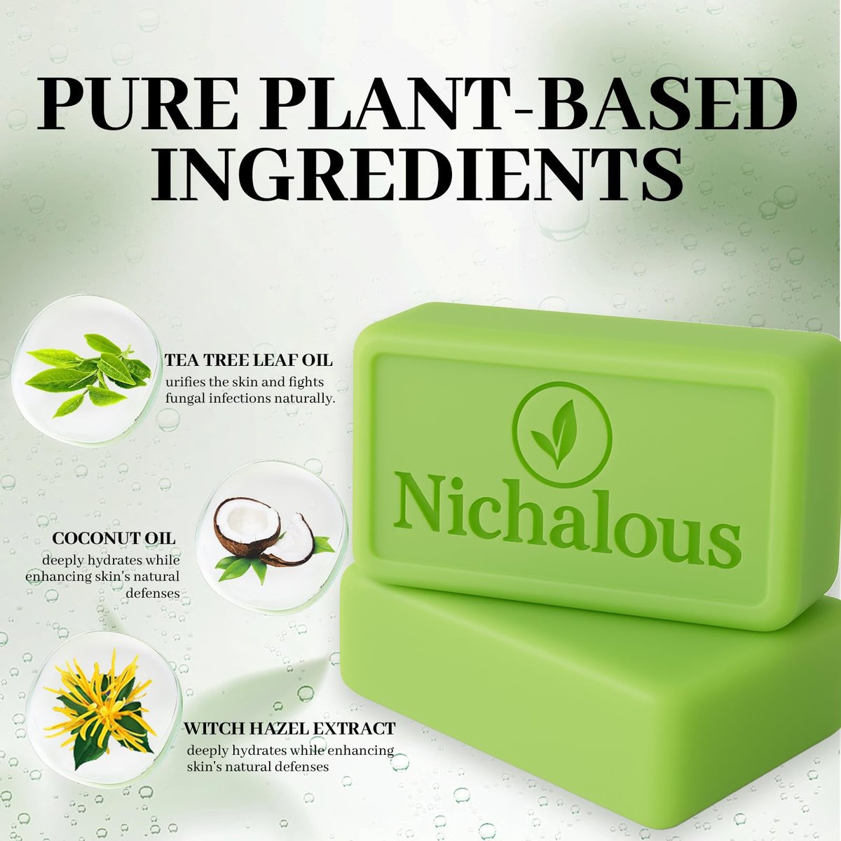Nichalous 3-Pack Tea Tree Soap Bars - Natural Herbal Foot Soap with Tea Tree Oil, Coconut Oil & Witch Hazel for Deep Pore Cleansing - 3.5 oz Each Avelisse