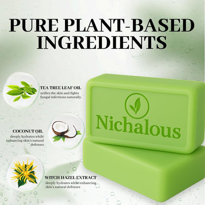 Nichalous 3-Pack Tea Tree Soap Bars - Natural Herbal Foot Soap with Tea Tree Oil, Coconut Oil & Witch Hazel for Deep Pore Cleansing - 3.5 oz Each Avelisse