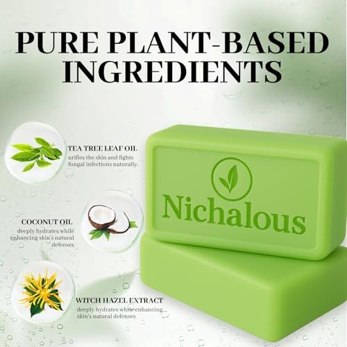 Nichalous 3-Pack Tea Tree Soap Bars - Natural Herbal Foot Soap with Tea Tree Oil, Coconut Oil & Witch Hazel for Deep Pore Cleansing - 3.5 oz Each Avelisse