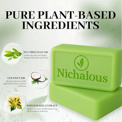Nichalous 3-Pack Tea Tree Soap Bars - Natural Herbal Foot Soap with Tea Tree Oil, Coconut Oil & Witch Hazel for Deep Pore Cleansing - 3.5 oz Each Avelisse