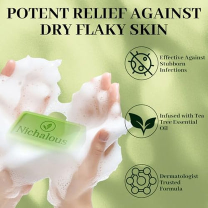 Nichalous 3-Pack Tea Tree Soap Bars - Natural Herbal Foot Soap with Tea Tree Oil, Coconut Oil & Witch Hazel for Deep Pore Cleansing - 3.5 oz Each Avelisse