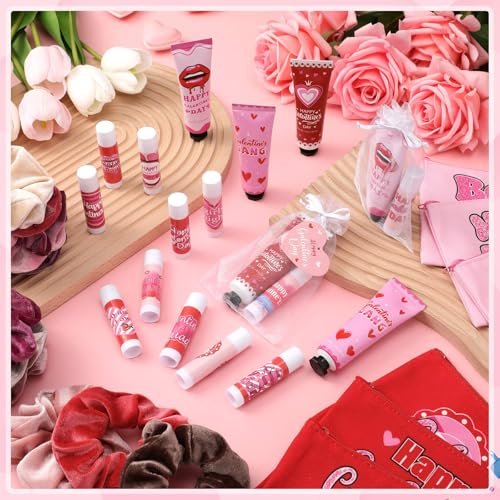 Dimsile 72-Piece Valentine's Day Gift Set: Travel Size Hand Cream, Lip Balm, Makeup Bag & Hair Scrunchies Bulk Set with Organza Bag and Heart Gift Card for Women - görsel 8