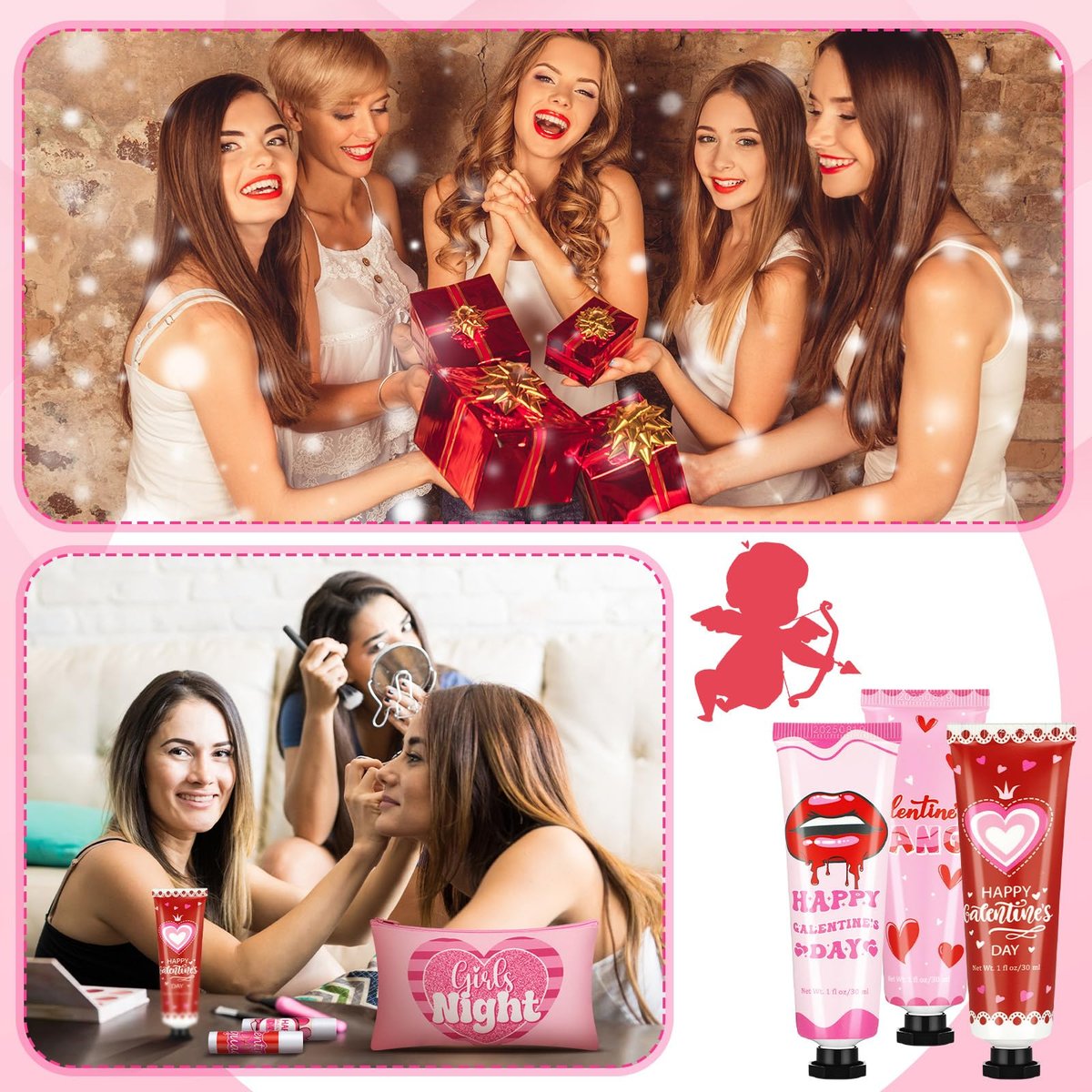 Dimsile 72-Piece Valentine's Day Gift Set: Travel Size Hand Cream, Lip Balm, Makeup Bag & Hair Scrunchies Bulk Set with Organza Bag and Heart Gift Card for Women - görsel 13