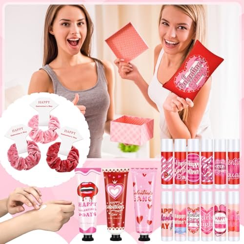 Dimsile 72-Piece Valentine's Day Gift Set: Travel Size Hand Cream, Lip Balm, Makeup Bag & Hair Scrunchies Bulk Set with Organza Bag and Heart Gift Card for Women - görsel 10