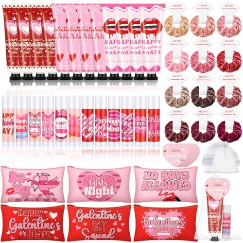 Dimsile 72-Piece Valentine's Day Gift Set: Travel Size Hand Cream, Lip Balm, Makeup Bag & Hair Scrunchies Bulk Set with Organza Bag and Heart Gift Card for Women - görsel 2