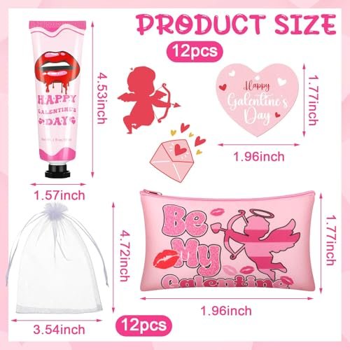 Dimsile 72-Piece Valentine's Day Gift Set: Travel Size Hand Cream, Lip Balm, Makeup Bag & Hair Scrunchies Bulk Set with Organza Bag and Heart Gift Card for Women - görsel 6