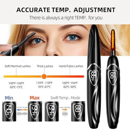 EYECURL Heated Eyelash Curler – Accurate Temperature Control, Auto-Off, Natural Curls (Black/Silver, S600-148MM) Avelisse