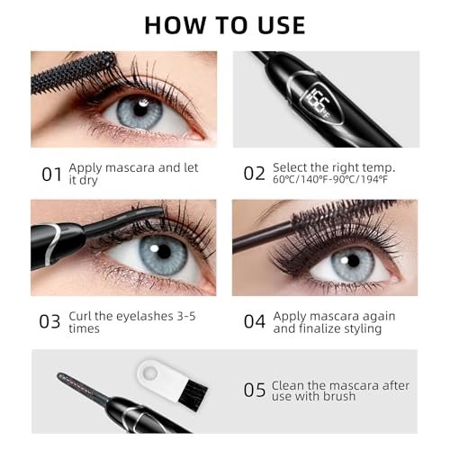 EYECURL Heated Eyelash Curler – Accurate Temperature Control, Auto-Off, Natural Curls (Black/Silver, S600-148MM) Avelisse