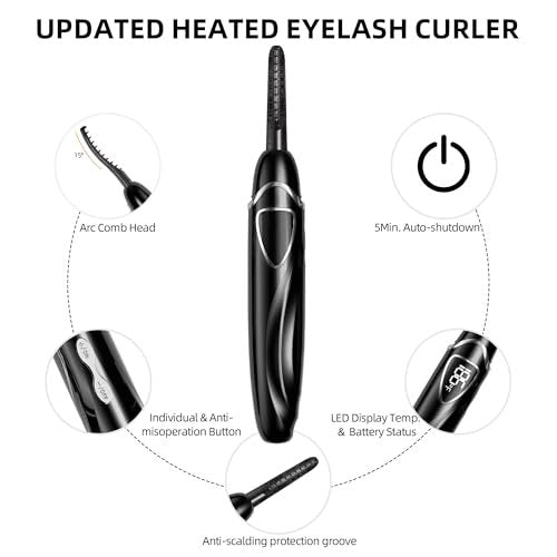 EYECURL Heated Eyelash Curler – Accurate Temperature Control, Auto-Off, Natural Curls (Black/Silver, S600-148MM) Avelisse