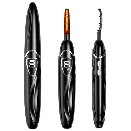 EYECURL Heated Eyelash Curler – Accurate Temperature Control, Auto-Off, Natural Curls (Black/Silver, S600-148MM) Avelisse