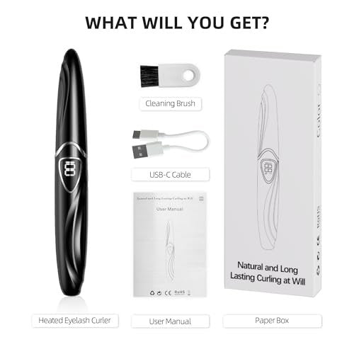 EYECURL Heated Eyelash Curler – Accurate Temperature Control, Auto-Off, Natural Curls (Black/Silver, S600-148MM) Avelisse