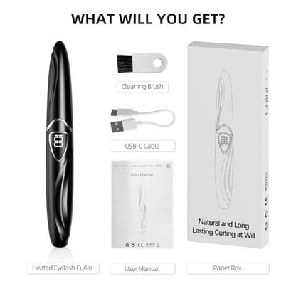 EYECURL Heated Eyelash Curler – Accurate Temperature Control, Auto-Off, Natural Curls (Black/Silver, S600-148MM) Avelisse