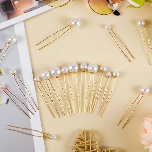 NEBURORA 36 Pcs Gold U Shape Pearl Hair Pins for Wedding Brides Bridesmaids Women - görsel 8