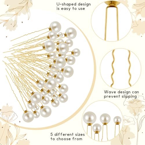 NEBURORA 36 Pcs Gold U Shape Pearl Hair Pins for Wedding Brides Bridesmaids Women - görsel 6