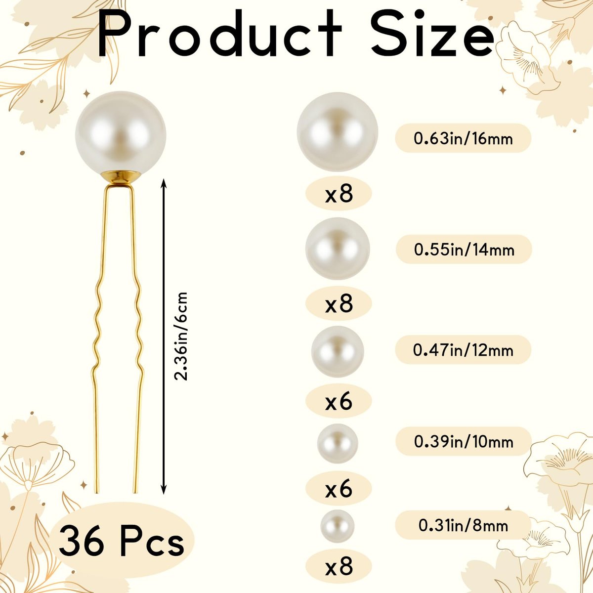 NEBURORA 36 Pcs Gold U Shape Pearl Hair Pins for Wedding Brides Bridesmaids Women - görsel 3
