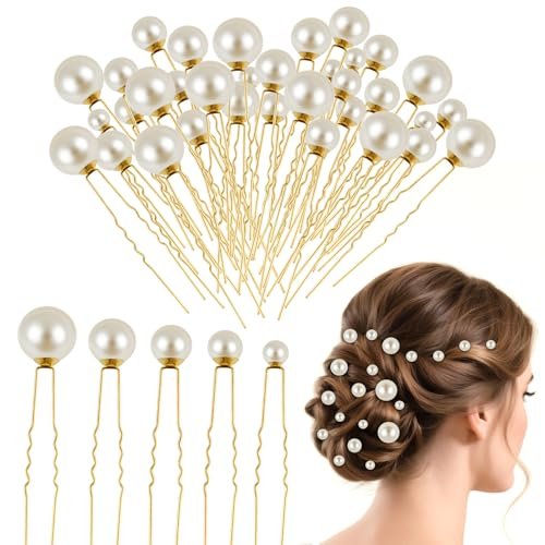 NEBURORA 36 Pcs Gold U Shape Pearl Hair Pins for Wedding Brides Bridesmaids Women - görsel 2