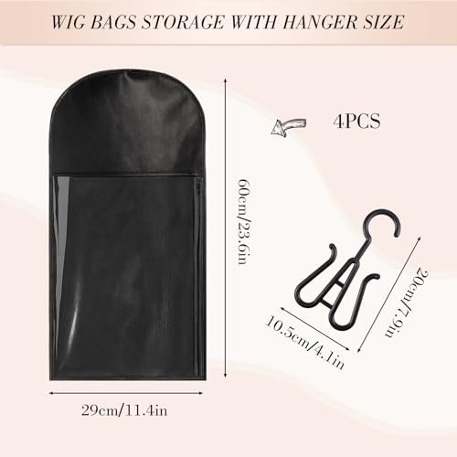Wig Storage Bags with Hanger, 4-Pack Hair – Transparent Window: A clear front panel lets you quickly identify the – Image 4