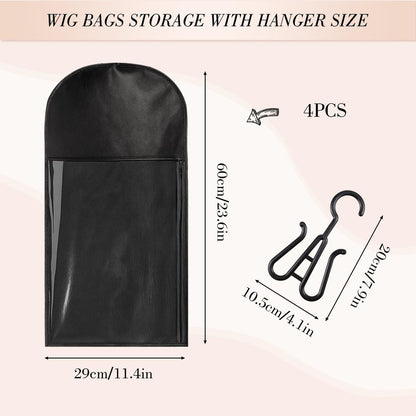 Wig Storage Bags with Hanger, 4-Pack Hair – Generous Size: Measuring 24 x 12 x 24 inches, the bags fit most wig – Image 3