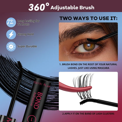 Mayhug Lash Bond and Seal Waterproof Lash Glue – Long Lasting 72H Strong Hold for Clusters, 2-in-1 Adhesive and Sealant for DIY Lash Extensions (5ml+5ml)