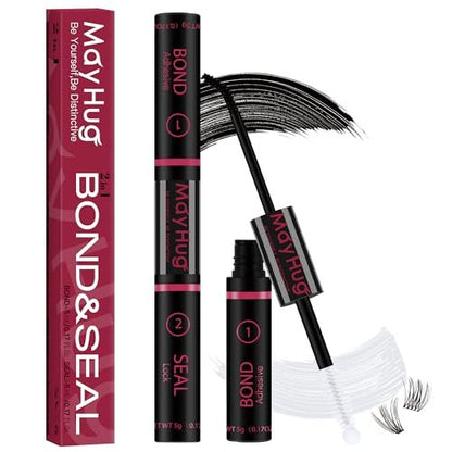 Mayhug Lash Bond and Seal Waterproof Lash Glue – Long Lasting 72H Strong Hold for Clusters, 2-in-1 Adhesive and Sealant for DIY Lash Extensions (5ml+5ml)