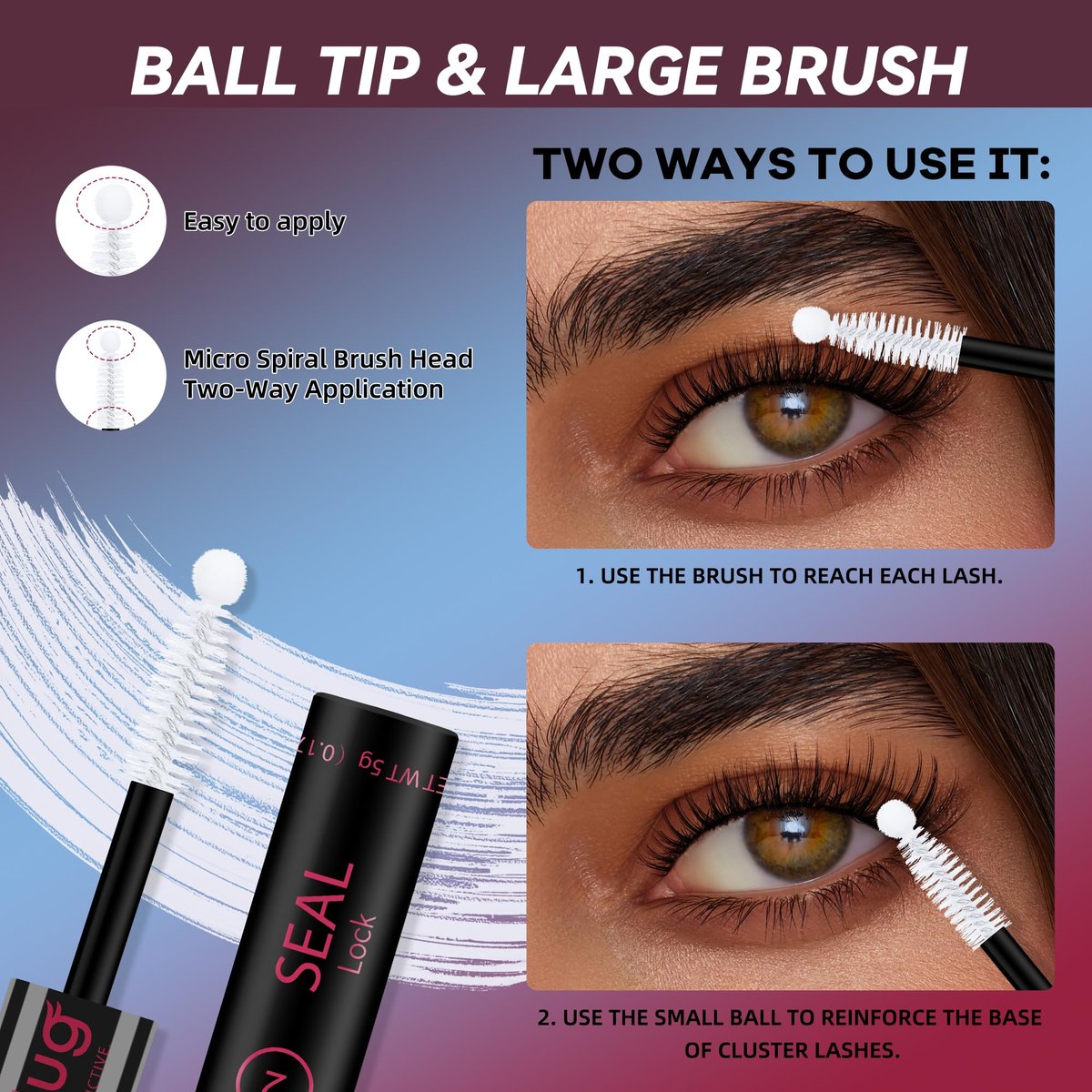 Mayhug Lash Bond and Seal Waterproof Lash Glue – Long Lasting 72H Strong Hold for Clusters, 2-in-1 Adhesive and Sealant for DIY Lash Extensions (5ml+5ml) - görsel 7