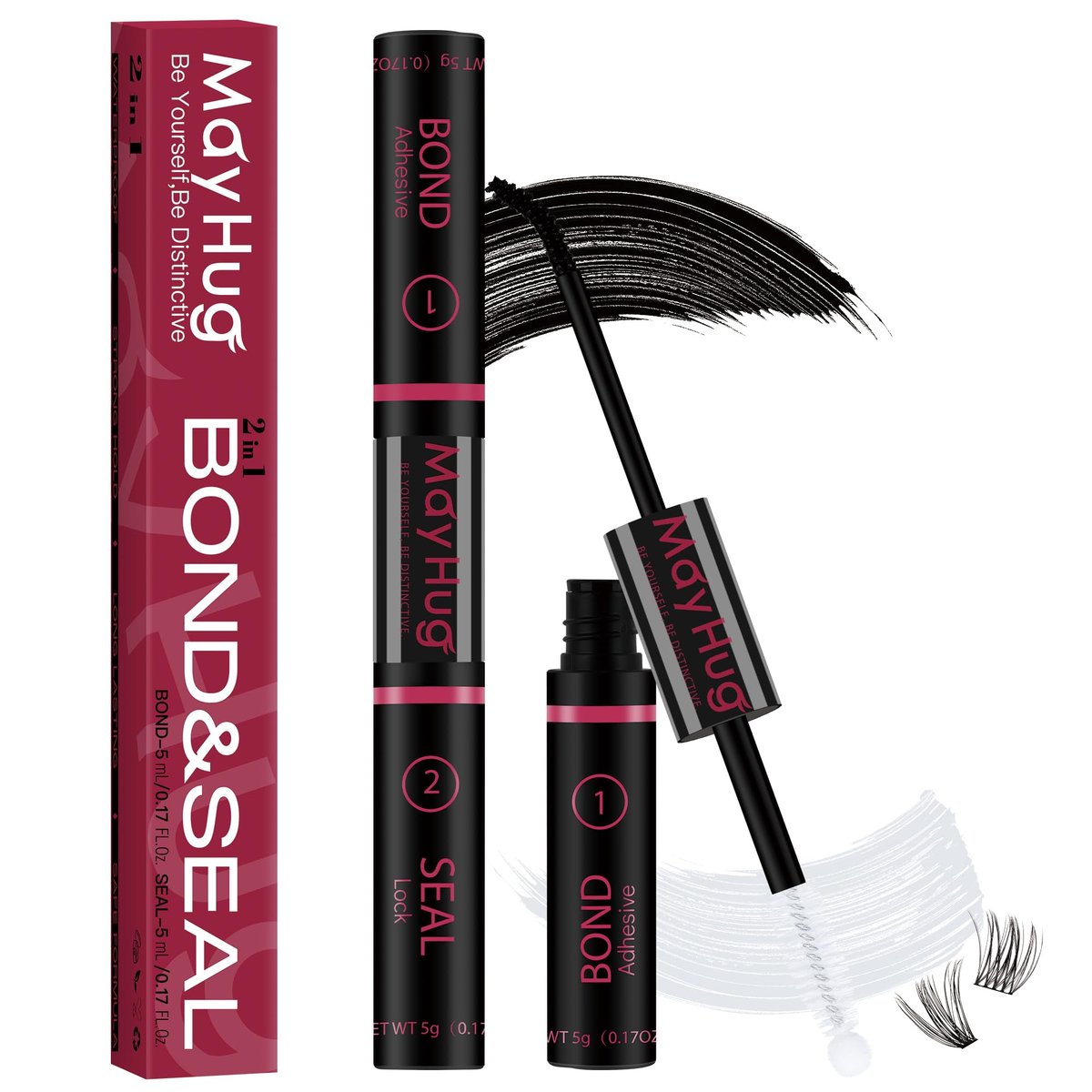 Mayhug Lash Bond and Seal Waterproof Lash Glue – Long Lasting 72H Strong Hold for Clusters, 2-in-1 Adhesive and Sealant for DIY Lash Extensions (5ml+5ml) - görsel 1