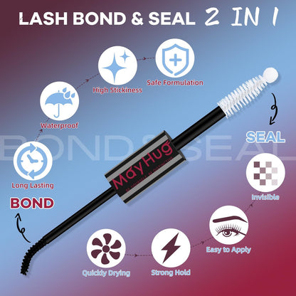 Mayhug Lash Bond and Seal Waterproof Lash Glue – Long Lasting 72H Strong Hold for Clusters, 2-in-1 Adhesive and Sealant for DIY Lash Extensions (5ml+5ml)