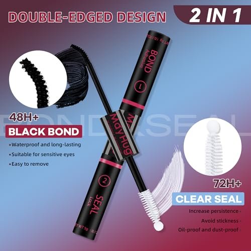 Mayhug Lash Bond and Seal Waterproof Lash Glue – Long Lasting 72H Strong Hold for Clusters, 2-in-1 Adhesive and Sealant for DIY Lash Extensions (5ml+5ml) - görsel 4