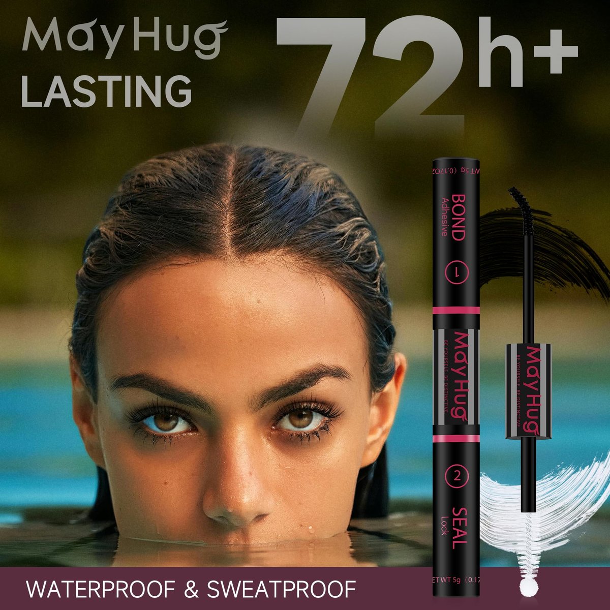 Mayhug Lash Bond and Seal Waterproof Lash Glue – Long Lasting 72H Strong Hold for Clusters, 2-in-1 Adhesive and Sealant for DIY Lash Extensions (5ml+5ml) - görsel 15