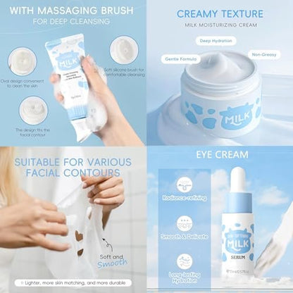 BliBling Milk Skin Care Set for Kids & Teens – 12 Piece Moisturizing & Gentle Face Care Kit for Girls Ages 8-12, Bulk Birthday Gift, Mothers Day Gift Avelisse