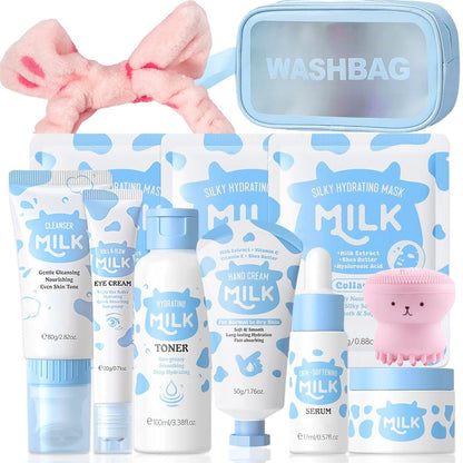 BliBling Milk Skin Care Set for Kids & Teens – 12 Piece Moisturizing & Gentle Face Care Kit for Girls Ages 8-12, Bulk Birthday Gift, Mothers Day Gift Avelisse