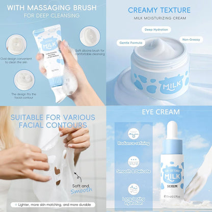 BliBling Milk Skin Care Set for Kids & Teens – 12 Piece Moisturizing & Gentle Face Care Kit for Girls Ages 8-12, Bulk Birthday Gift, Mothers Day Gift Avelisse