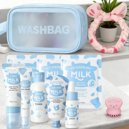 BliBling Milk Skin Care Set for Kids & Teens – 12 Piece Moisturizing & Gentle Face Care Kit for Girls Ages 8-12, Bulk Birthday Gift, Mothers Day Gift Avelisse