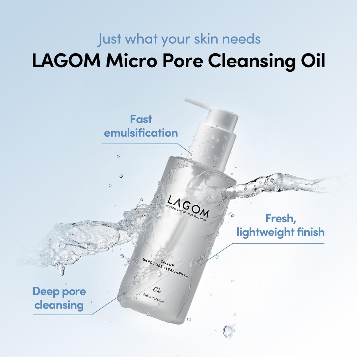 LAGOM Micro Pore Cleansing Oil – Daily Lightweight Makeup Remover & Blackhead Dissolver, Korean Skincare, 6.76 Fl Oz Avelisse