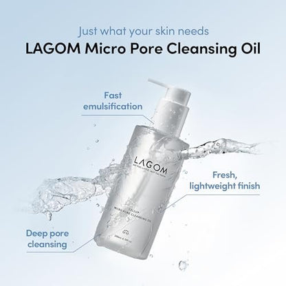 LAGOM Micro Pore Cleansing Oil – Daily Lightweight Makeup Remover & Blackhead Dissolver, Korean Skincare, 6.76 Fl Oz Avelisse