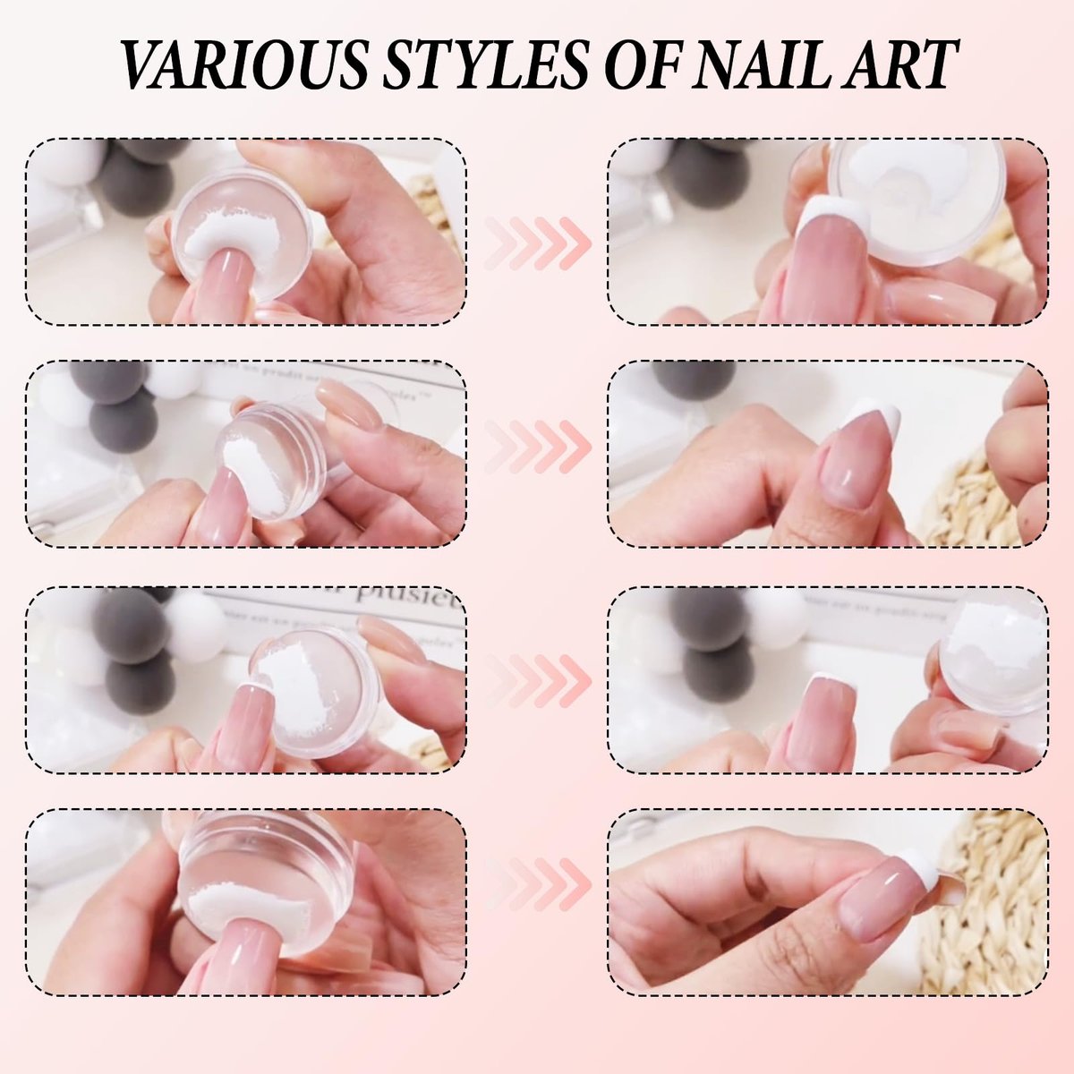 IVICOO French Tip Tool Nail Stamper – Silicone Nail Design Tools, Double Headed Clear Stamper with Lid & Scraper Set for DIY Nail Art - görsel 11