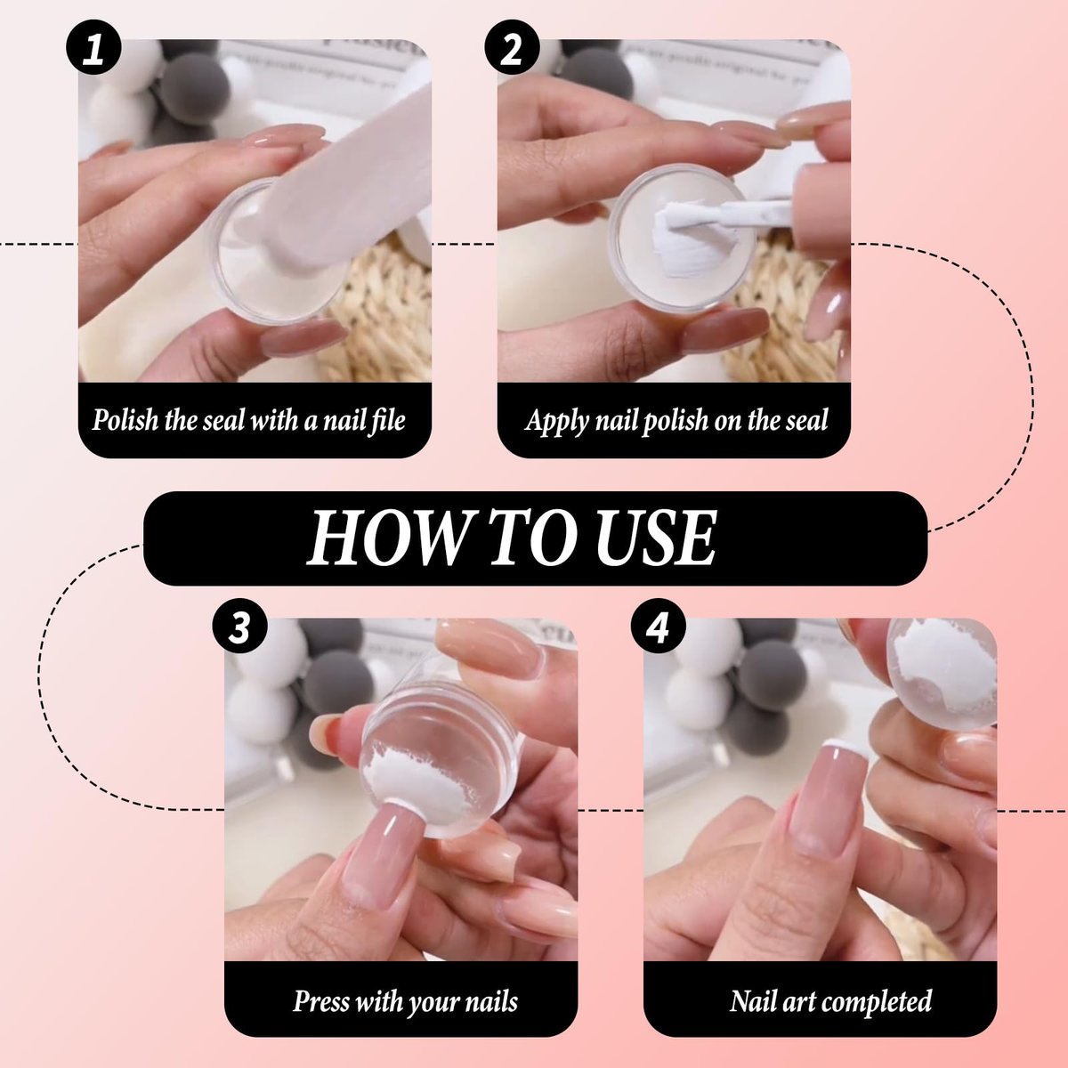 IVICOO French Tip Tool Nail Stamper – Silicone Nail Design Tools, Double Headed Clear Stamper with Lid & Scraper Set for DIY Nail Art - görsel 9