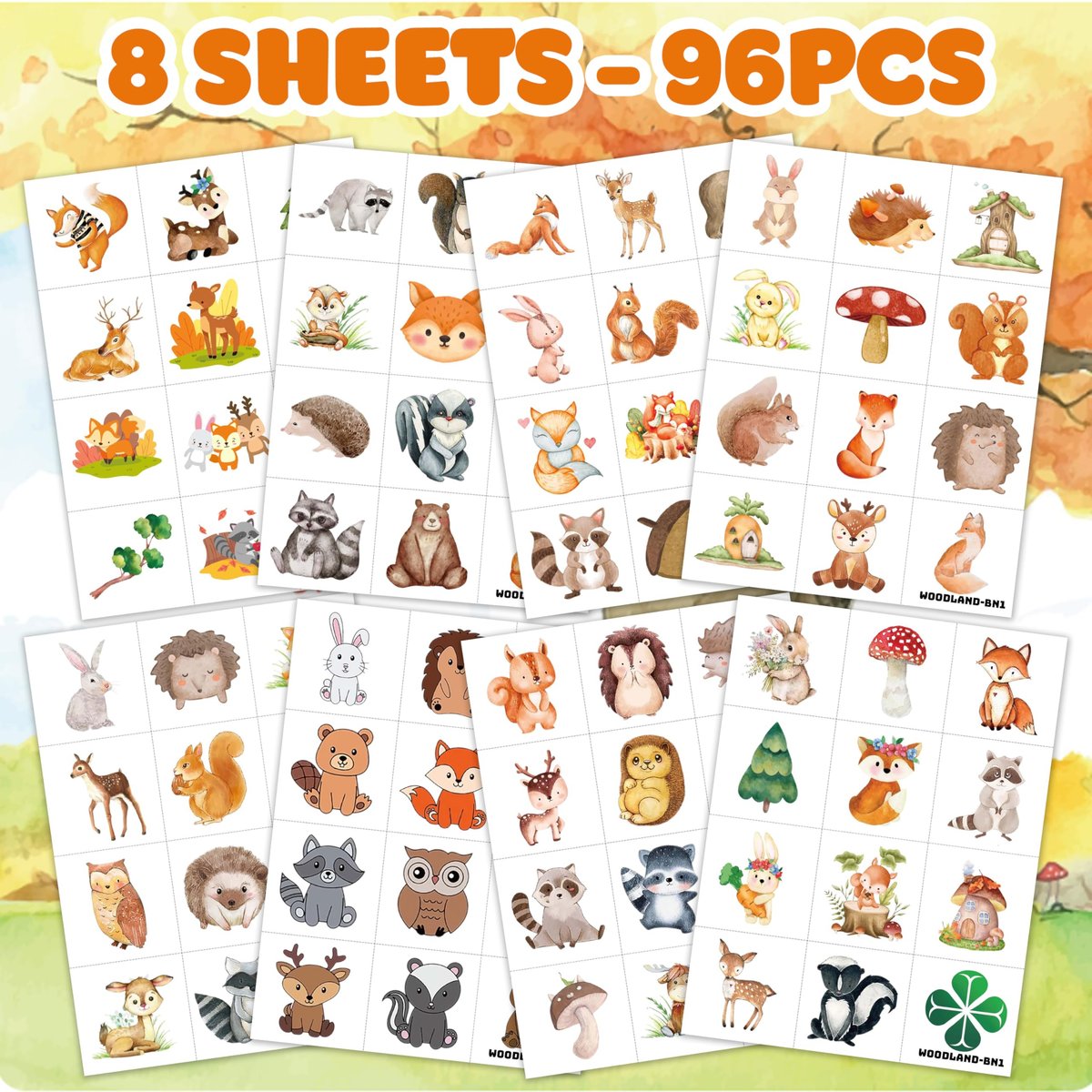 96PCS Woodland Animal Temporary Tattoos – Pre-Cut Forest & Camo Designs for Kids, Boys, Girls, Adults – 1st Birthday Party Favors, Decorations & Camping Gifts - görsel 3