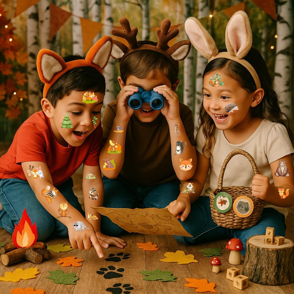 96PCS Woodland Animal Temporary Tattoos – Pre-Cut Forest & Camo Designs for Kids, Boys, Girls, Adults – 1st Birthday Party Favors, Decorations & Camping Gifts - görsel 11