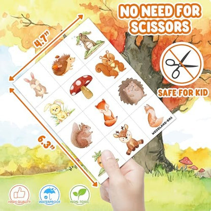 96PCS Woodland Animal Temporary Tattoos – Pre-Cut Forest & Camo Designs for Kids, Boys, Girls, Adults – 1st Birthday Party Favors, Decorations & Camping Gifts