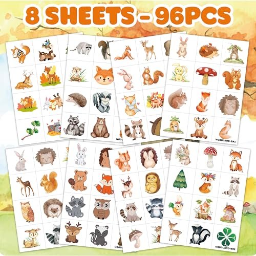 96PCS Woodland Animal Temporary Tattoos – Pre-Cut Forest & Camo Designs for Kids, Boys, Girls, Adults – 1st Birthday Party Favors, Decorations & Camping Gifts - görsel 4