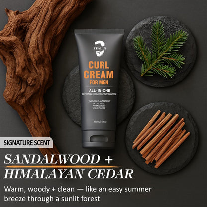 Curl Cream for Men, 5oz | Defines Curls, Controls Frizz & Hydrates with Medium Hold | Sulfate-Free, Organic & Natural Ingredients | Lightweight, Non-Greasy Styling Cream for Wavy & Curly Hair Avelisse