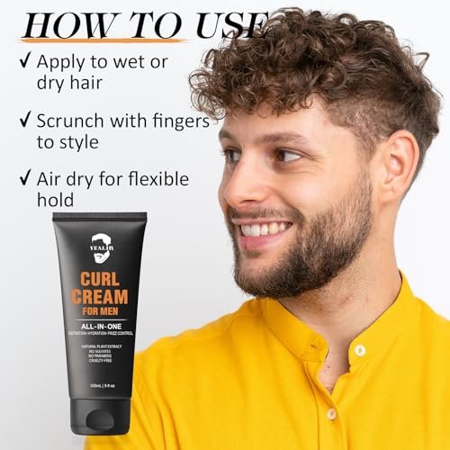 Curl Cream for Men, 5oz | Defines Curls, Controls Frizz & Hydrates with Medium Hold | Sulfate-Free, Organic & Natural Ingredients | Lightweight, Non-Greasy Styling Cream for Wavy & Curly Hair Avelisse