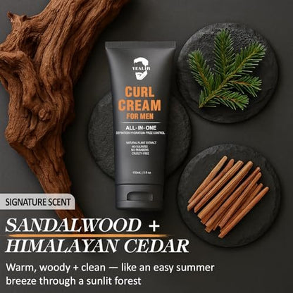 Curl Cream for Men, 5oz | Defines Curls, Controls Frizz & Hydrates with Medium Hold | Sulfate-Free, Organic & Natural Ingredients | Lightweight, Non-Greasy Styling Cream for Wavy & Curly Hair Avelisse