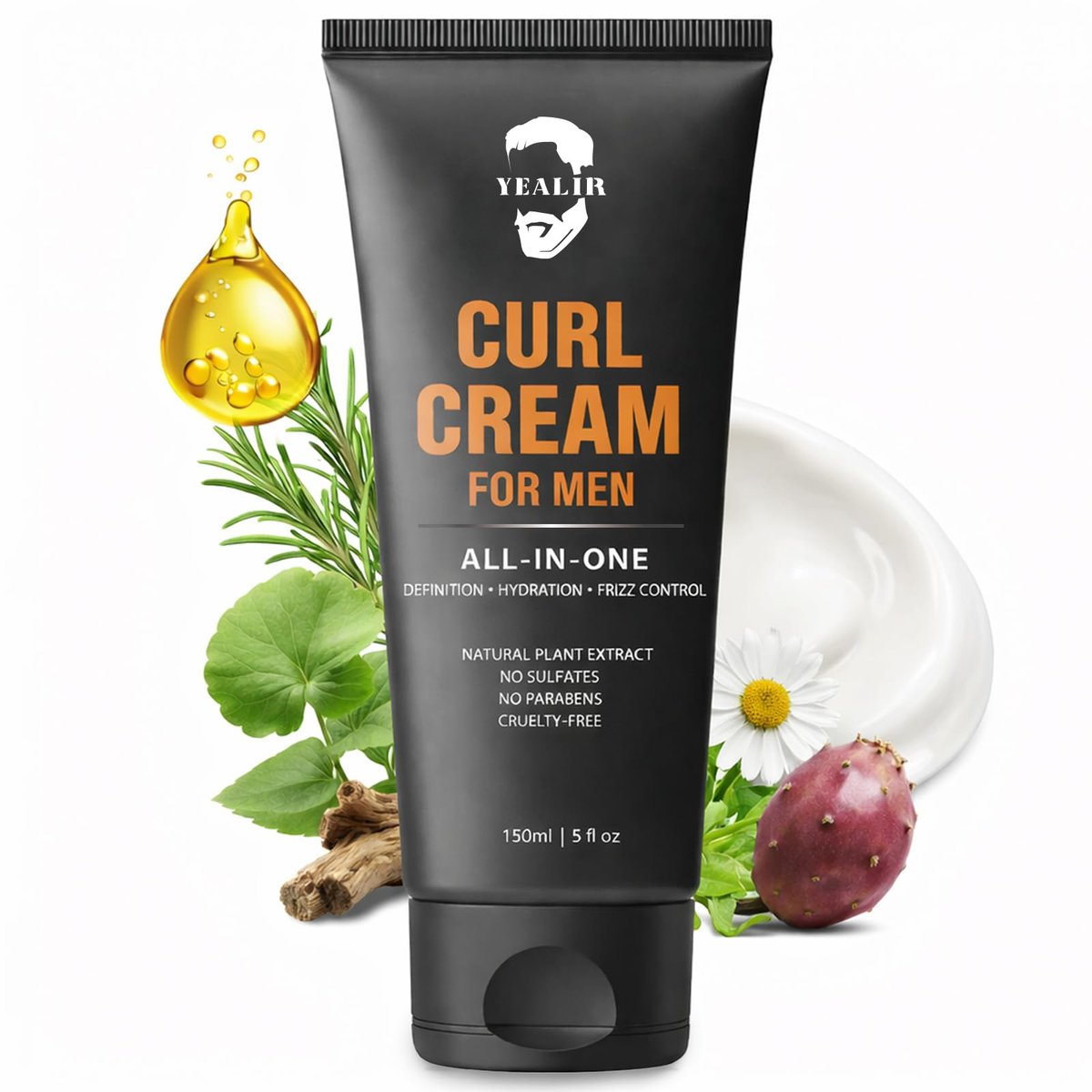 Curl Cream for Men, 5oz | Defines Curls, Controls Frizz & Hydrates with Medium Hold | Sulfate-Free, Organic & Natural Ingredients | Lightweight, Non-Greasy Styling Cream for Wavy & Curly Hair Avelisse