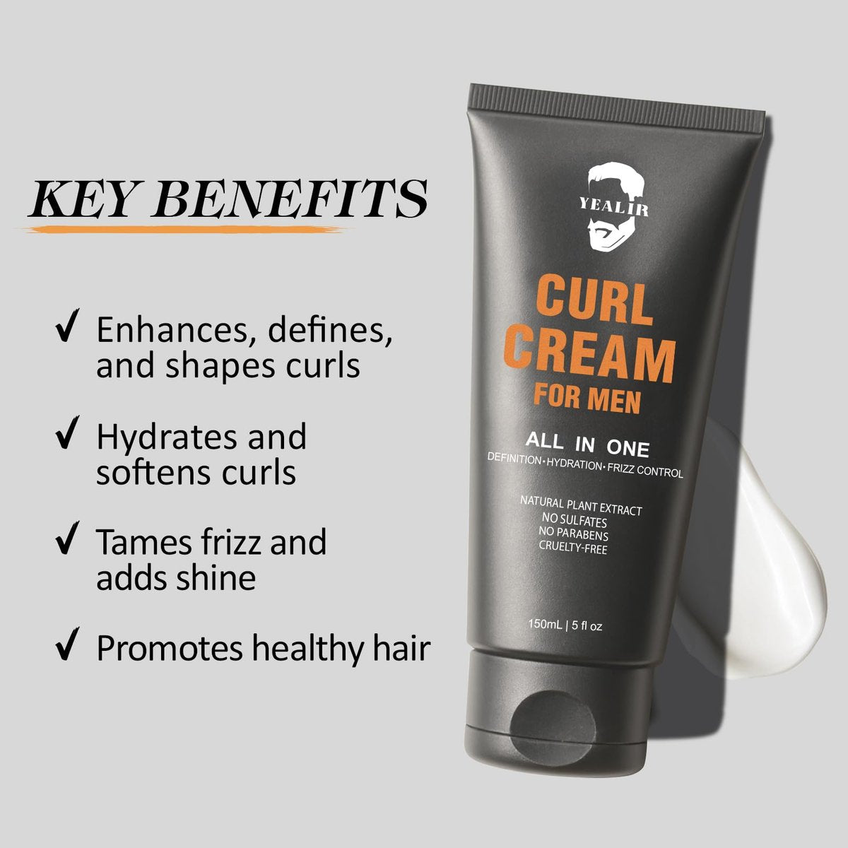 Curl Cream for Men, 5oz | Defines Curls, Controls Frizz & Hydrates with Medium Hold | Sulfate-Free, Organic & Natural Ingredients | Lightweight, Non-Greasy Styling Cream for Wavy & Curly Hair Avelisse